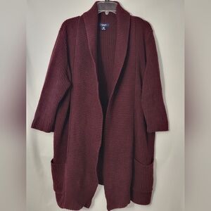 Chaps Burgundy Open Cardigan Size 1X